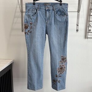 Z. Cavaricci Light Blue Jeans with Brown Floral Embroidery
